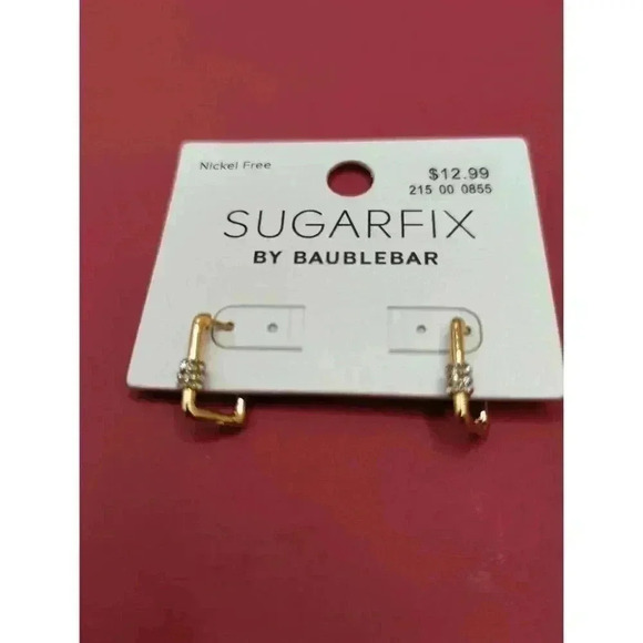 NWT SUGARFIX BY BAUBLEBAR GOLD TONE GEM ACCENT NICKEL FREE HUGGIE HOOP EARRINGS - Picture 2 of 3
